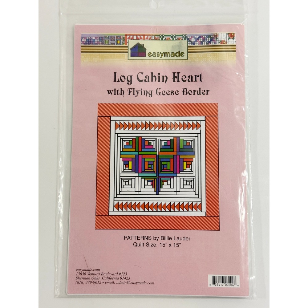 Easymade Quilt Pattern Unisex 15x15 Multi Log Cabin Heart Flying Geese Border
